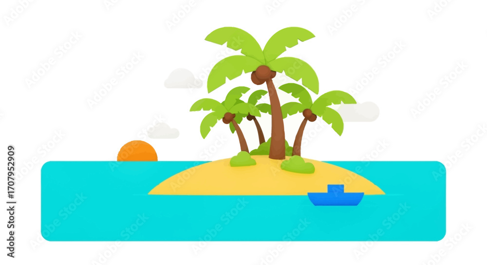 Obraz premium Tropical Island Paradise with Palm Trees and Boat.