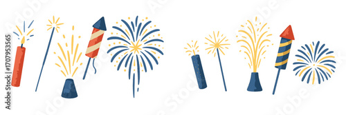 Vibrant festive fireworks and sparkling pyrotechnics display for celebrations, holidays, and special event decorations