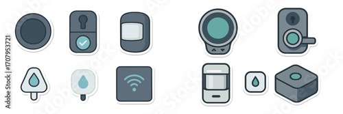 Modern smart home security system devices and environmental sensors with wireless connectivity and automation technology