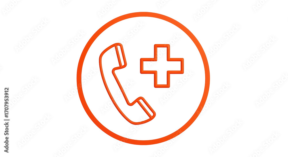 Fototapeta premium Isolated assistance call icon with medical plus sign in circle, orange outline design