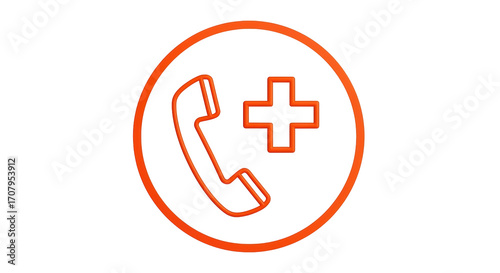 Free Download Isolated assistance call icon with medical plus sign in circle, orange outline design - GFXLoad