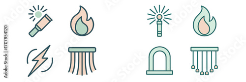 Modern abstract icons representing various energy sources and natural phenomena with a clean minimalist design