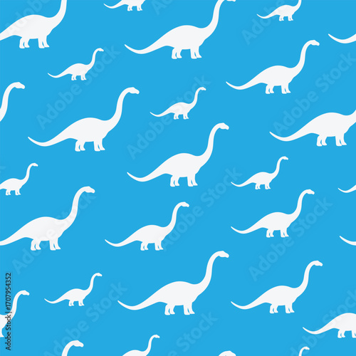 Seamless dinosaur pattern vector with prehistoric animal silhouette design for kids fabric and wallpaper.