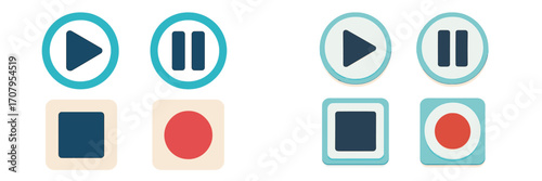 Modern media player control buttons set for digital interface design and multimedia applications including play pause stop and record functions
