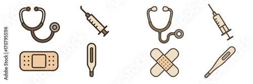Collection of essential medical tools and healthcare equipment for first aid, general health checkups, and emergency care