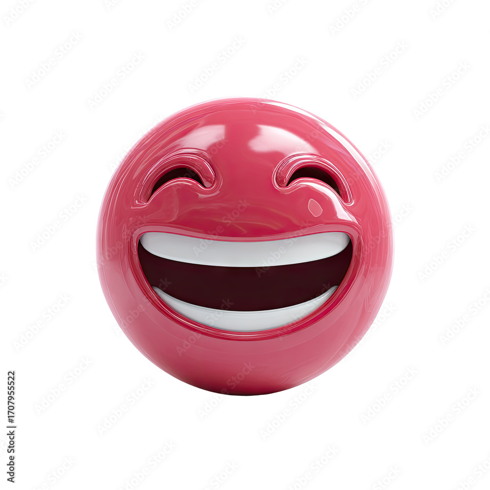 Fototapeta premium Round, pink emoticon with wide, joyful laugh