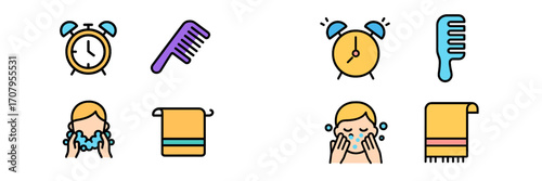 Personal Hygiene Morning Routine with Alarm Clock Comb Washing Face and Towel for Self Care