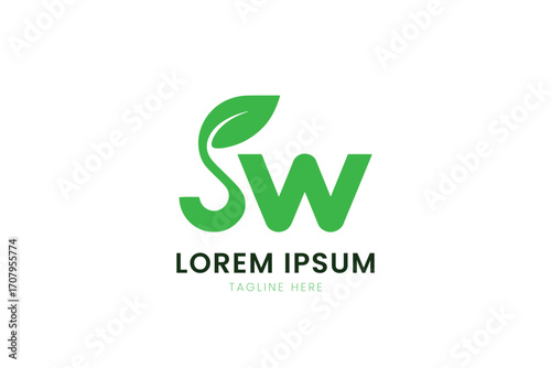 Minimalist green sw logo with leaf element representing nature and growth