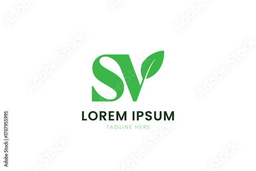 Minimalist green sv logo with leaf element for eco-friendly brands