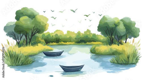 Danube Delta. Danube Delta watercolor vector illustration