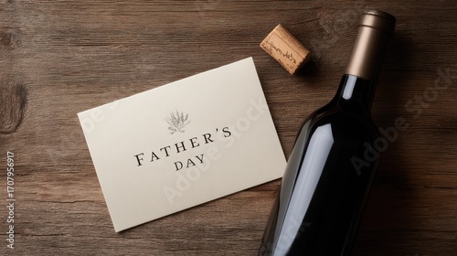 Wine-themed Father's Day card beside half-empty bottle