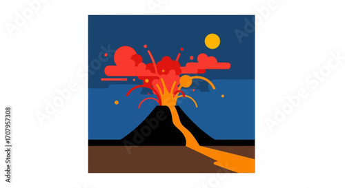 Volcanic Eruption at Night - A Fiery Display of Natures Power.