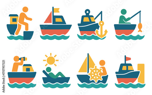Colorful Boat Trip Icons