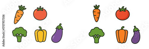 Collection of fresh colorful vegetables including carrots, tomatoes, broccoli, bell peppers, and eggplants