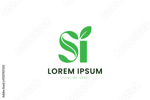 Minimalist green leaf logo design representing nature and growth on a white surface