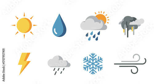 Weather Icons Representing Various Atmospheric Conditions and Elements.