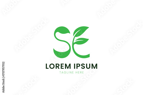 Minimalist green logo design featuring se letters and leaf elements for eco-friendly brands