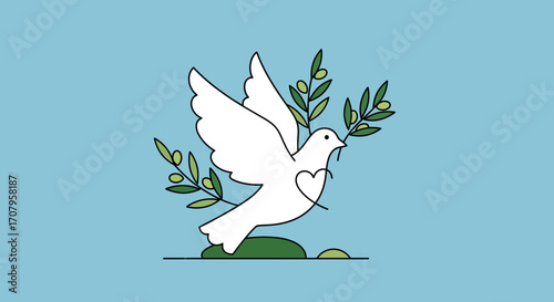 White Dove with Olive Branch Symbolizing Peace and Hope.