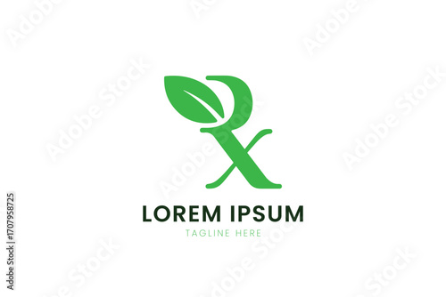 Minimalist green rx symbol with leaf accent ideal for healthcare and wellness branding