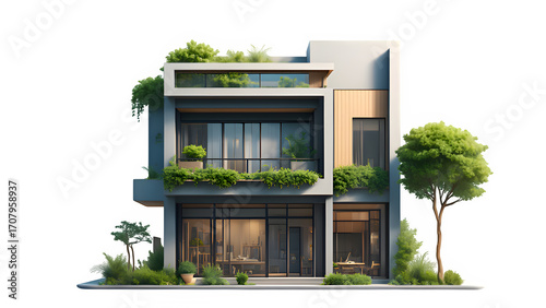 Modern luxury house with large glass windows isolated on transparent background isolated on white background