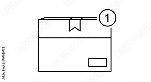 Isolated box outline with packing tape and number 1, delivery and shipping carton object