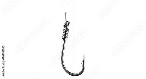 Photos Isolated fishing hook on a fishing line is a tool for catching fish and other aq
