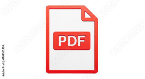 Isolated Document, PDF File Icon, Red and White Filetype Symbol for Document Exchange