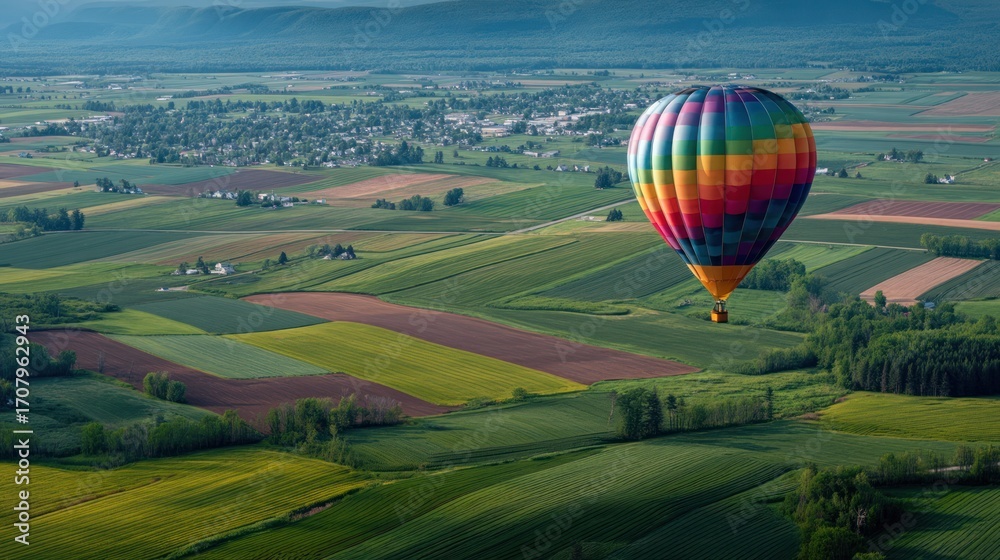 Obraz premium Hot air balloon basket overlook (patchwork fields below)