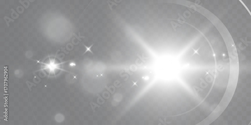 Bright light flare sparkle glow effect lens reflection transparent overlay vector.

