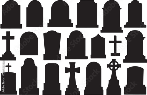 Set of cemetery and graveyard halloween icons vector illustration