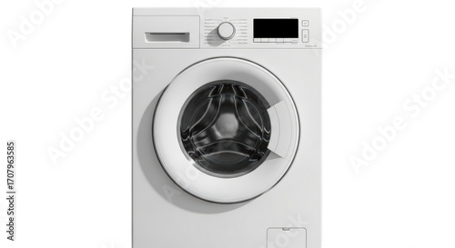 Isolated modern washing machine appliance for laundry needs, simple white home appliance