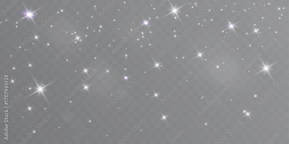 Fototapeta premium Sparkling star light background glitter glow magic effect transparent overlay vector. 