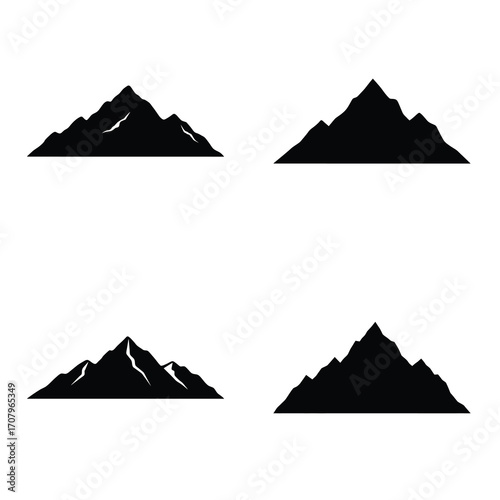 Mountain silhouette vector icon black color and white background