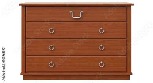 Foto Isolated wooden dresser drawers furniture in brown, four storage cabinet for clo