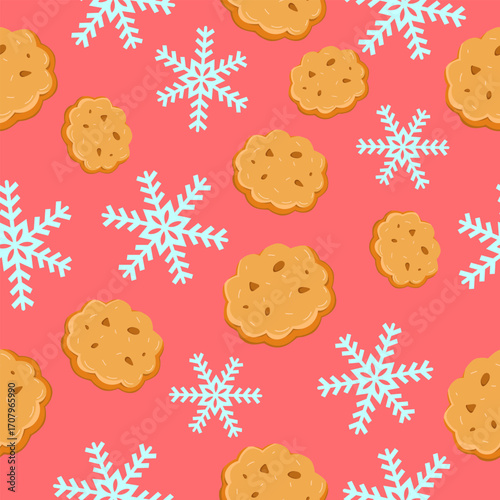 Baking holiday cookies with snowflakes kitchen graphic design festive atmosphere top-down seasonal joy, seamless pattern