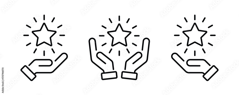 Fototapeta premium Hand holding star icon value concept. Person award sign. Service quality. Client rating. Best rating. Winner prize. Vector illustrations