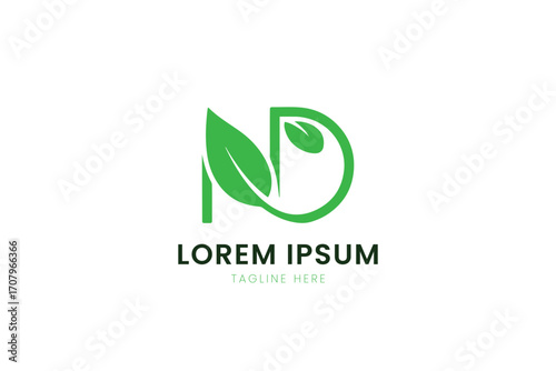 Minimalist green leaf logo design concept featuring abstract elements and company name placeholder