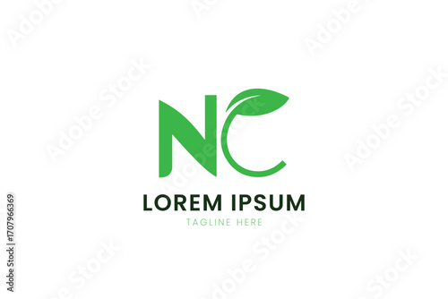 Minimalist green nc logo with leaf accent and placeholder text for branding