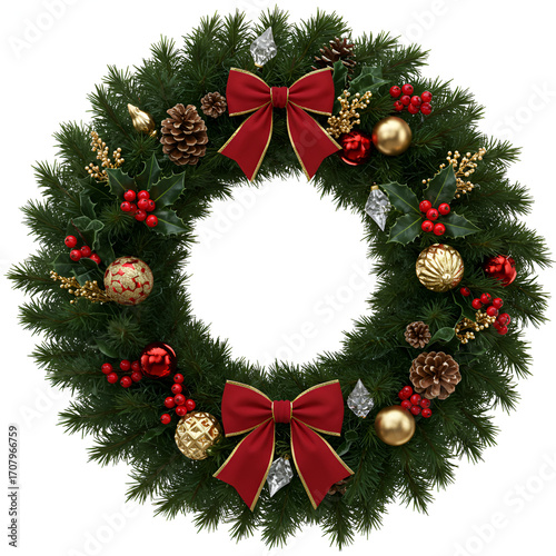 Elegant Christmas wreath with red bows brings festive holiday cheer