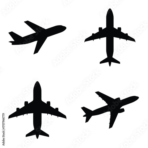 Airplane silhouette vector icon black color and white background