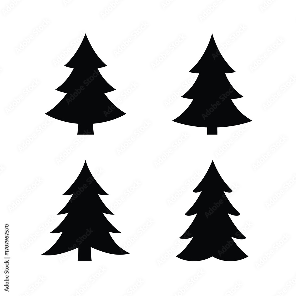 Obraz premium Christmas tree silhouette vector icon black color and white background