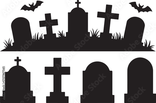 Set of cemetery and graveyard halloween icons vector illustration