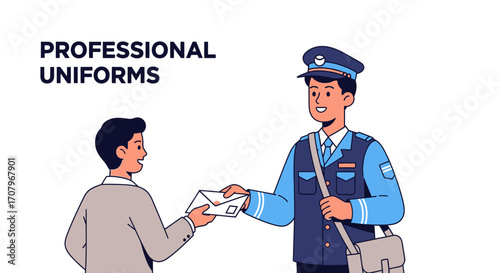 Professional Uniforms A Friendly Mailman Delivering a Letter to a Person, Representing Professionalism, Jobs, and the Postal Service
