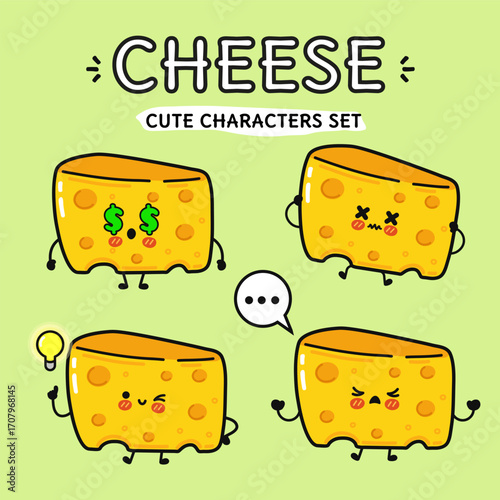 Cute cheese character set with various emotions.