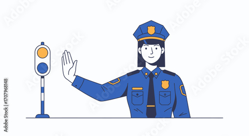 Illustration of a police officer directing traffic with a stop sign