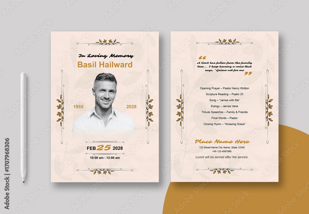Funeral Program Card Design Layout Stock Template | Adobe Stock