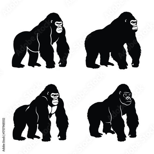 Gorilla silhouette vector icon black color and white background