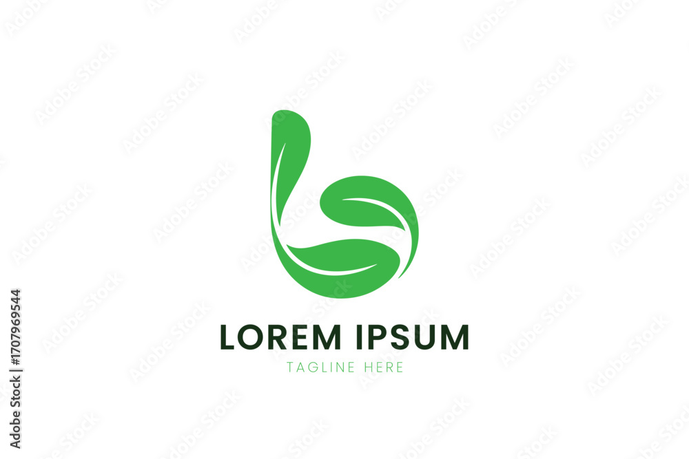 Fototapeta premium Minimalist green leaf logo design abstract swirl element with text placeholder