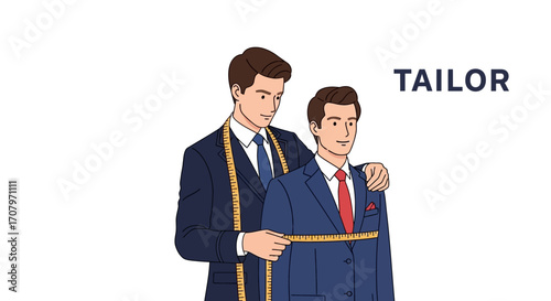 A tailor carefully measures a man's chest and shoulders with a measuring tape, ensuring a perfect fit for a custom-made suit