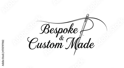 Elegant Black and White Bespoke & Custom Made Logo Design with a Needle and Thread, Perfect for Tailoring, Fashion, and Handmade Crafts